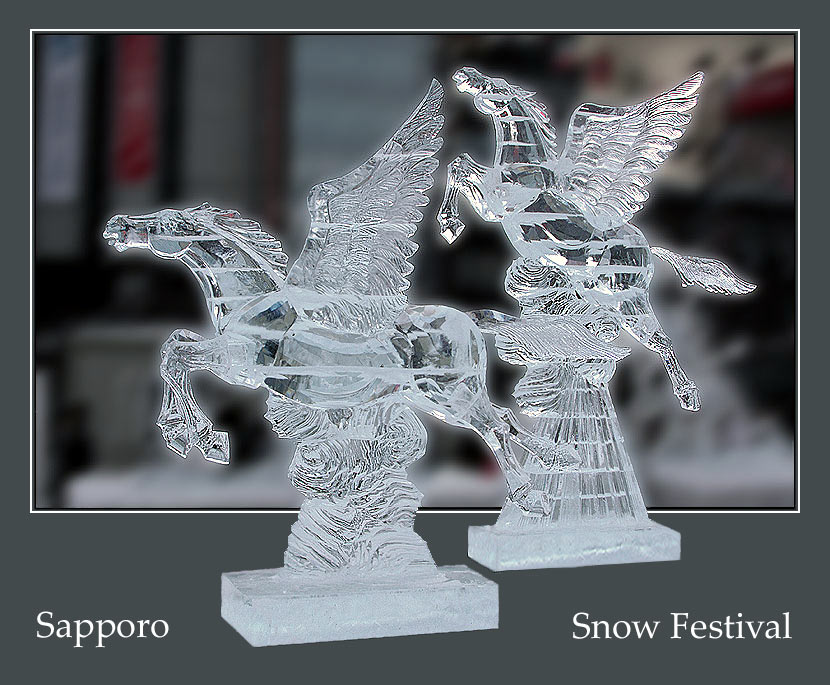 'Fliegende Eispferde, Sapporo Snow Festival, Japan 1988' von Kurt Salzmann